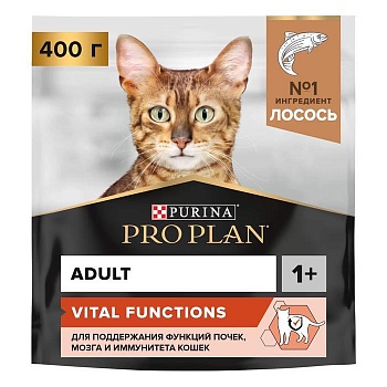PRO PLAN сухой корм для взрослых кошек, с высоким содержанием лосося 400г купить  зоотовары для животных