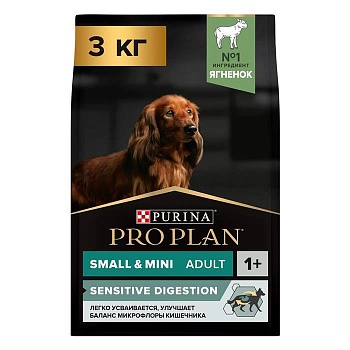 PRO PLAN Adult Small & Mini Sensitive Digestion сухой корм для взрослых собак мелких и карликовых пород с чувствительным пищеварением с ягненком и рисом 3 кг купить  зоотовары для животных