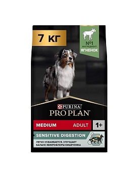 PRO PLAN Adult Medium Sensitive Digestion сухой корм для взрослых собак средних пород с чувствительным пищеварением с ягненком и рисом 7 кг купить  зоотовары для животных