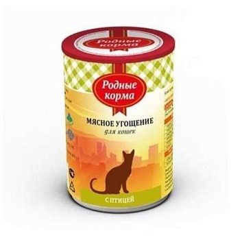 РОДНЫЕ КОРМА консервы для кошек Мясное угощение с Птицей 12х340г купить  зоотовары для животных