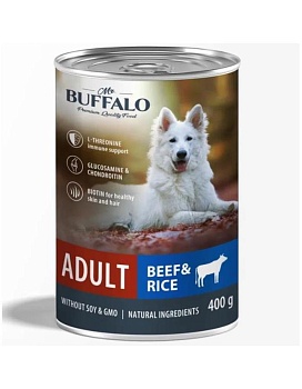 Mr.Buffalo ADULT консервы для собак Говядина с рисом 9х400гр купить  зоотовары для животных