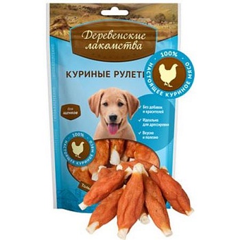 Деревенские Лакомства 100 % Мяса Куриные Рулетики для Щенков 90г купить  зоотовары для животных