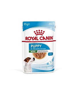 ROYAL CANIN MINI PUPPY пауч влажный корм для щенков мелких пород в возрасте до 10 месяцев кусочки в соусе 28х85г купить  зоотовары для животных