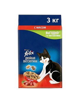 Felix Двойная вкуснятина корм для кошек, с мясом 3кг купить  зоотовары для животных