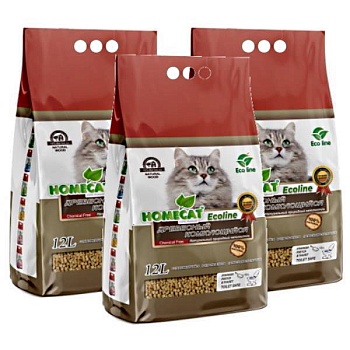 HOMECAT Ecoline древесный комкующийся наполнитель для кошачьих туалетов 3х12л купить  зоотовары для животных