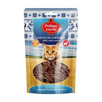 РОДНЫЕ КОРМА лакомство для кошек 100% мясо оленя вяленое 50гр купить  зоотовары для животных