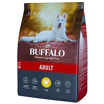 Mr.Buffalo B129 ADULT M/L сухой корм для собак средних и крупных пород с курицей 2кг купить  зоотовары для животных