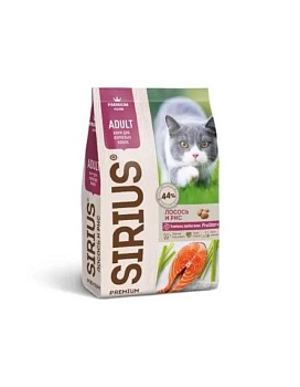 SIRIUS сухой корм для взрослых кошек лосось и рис 1,5кг купить  зоотовары для животных