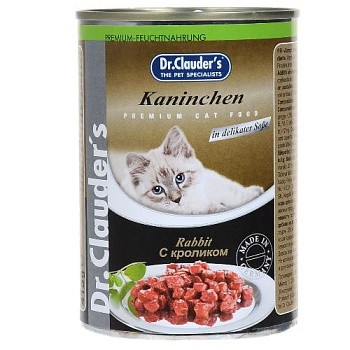 Dr. Clauders консервы для кошек Кусочки в соусе Кролик 12х415г купить  зоотовары для животных