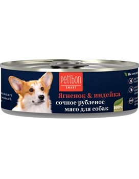 Четвероногий ГУРМАН Petibon Smart Рубленое мясо для собак с ягненком и индейкой 24х100г купить  зоотовары для животных