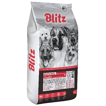 BLITZ ADULT BEEF & RICE корм для взрослых собак Говядина и рис 15кг купить  зоотовары для животных