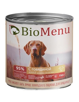 BioMenu Консервы для собак тушеная Говядина 12х750гр купить  зоотовары для животных