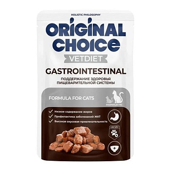 ORIGINAL CHOICE VETDIET Gastrointestinal диетическое полнорационное питание для взрослых кошек с чувствительным пищеварением 14х85г купить  зоотовары для животных