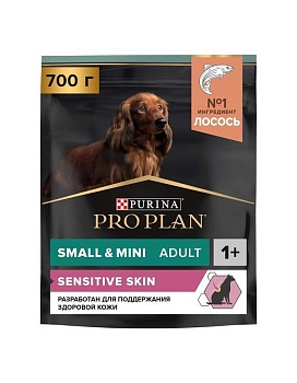 PRO PLAN Adult Small & Mini Sensitive Skin сухой корм для собак мелких и карликовых пород 1 - 10 кг с чувствительной кожей Лосось 700гр купить  зоотовары для животных