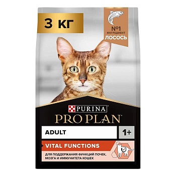 PRO PLAN сухой корм для взрослых кошек, с высоким содержанием лосося 3кг купить  зоотовары для животных