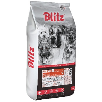 BLITZ ADULT DOG POULTRY корм для взрослых собак Домашняя птица 15кг купить  зоотовары для животных