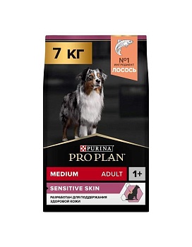 PRO PLAN Adult Medium Sensitive Skin сухой корм для собак средних пород 10 - 25 кг с чувствительной кожей Лосось 7кг купить  зоотовары для животных