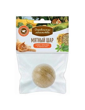 ДЕРЕВЕНСКИЕ ЛАКОМСТВА игрушка для кошек мятный шар календула,корень солодки 22г купить  зоотовары для животных