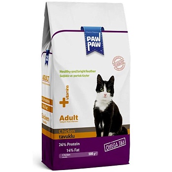 Pawpaw Adult Cat Food with Chicken сухой корм для кошек с курицей 500г купить  зоотовары для животных