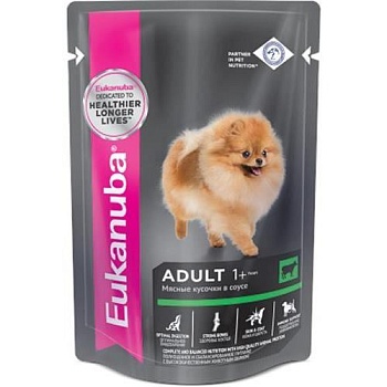 EUKANUBA ADULT ALL BREED BEEF пауч влажный корм для взрослых собак всех пород, говядина в соусе 24х100г купить  зоотовары для животных
