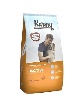 KARMY Актив Медиум и Макси сухой корм для собак средних и крупных пород, подверженных повышенным физ. нагрузкам Индейка 14кг купить  зоотовары для животных