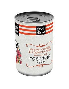 Dog`s Menu консервы для взрослых собак говяжий пудинг 12х340г купить  зоотовары для животных
