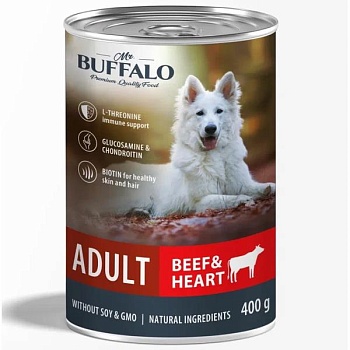 Mr.Buffalo ADULT консервы для собак Говядина и сердце 9х400гр купить  зоотовары для животных
