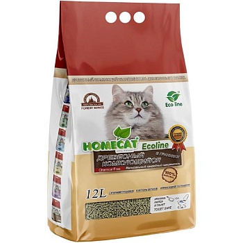 HOMECAT Ecoline древесный комкующийся наполнитель в гранулах для кошачьих туалетов 12л купить  зоотовары для животных