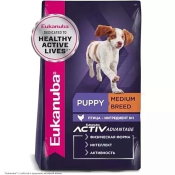 EUKANUBA PUPPY MEDIUM BREED р сухой корм для щенков средних пород 800гр купить  зоотовары для животных