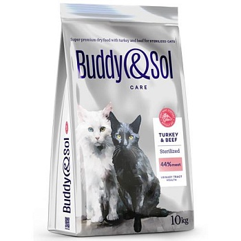 BUDDY SOL CARE STERILIZED сухой корм для взрослых стерилизованных кошек с индейкой и говядиной 10кг купить  зоотовары для животных