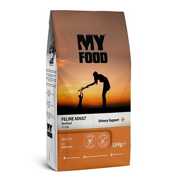Myfood Feline Adult Sterilised Multi-Cat with Salmon сухой корм для стерилизованных кошек с лососем 1,5кг купить  зоотовары для животных