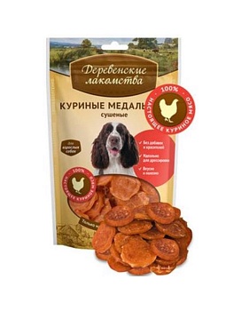 Деревенские Лакомства 100 % Мяса Куриные Медальоны Сушеные для Собак 90г купить  зоотовары для животных
