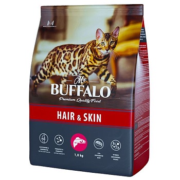 Mr.Buffalo ADULT HAIR & SKIN сухой корм для кошек с лососем 1,8кг купить  зоотовары для животных