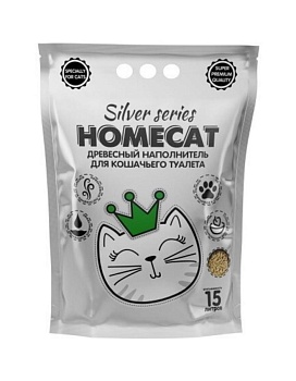 HOMECAT SILVER SERIES древесный наполнитель премиум для кошачьих туалетов 4х15л купить  зоотовары для животных