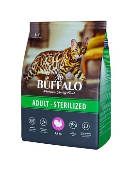 Mr.Buffalo STERILIZED сухой корм для стерилизованных кошек с индейкой 1,8кг купить  зоотовары для животных