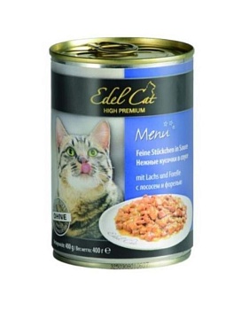 Edel Cat консервы для кошек нежные кусочки в соусе Лосось и форель 12х400г купить  зоотовары для животных