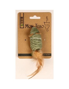 Мон Теро ЭКО игрушка для кошек"Мышь" 7,6см с перьями, с кошач. мятой, зелёная XHC-2153-O купить  зоотовары для животных