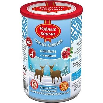 РОДНЫЕ КОРМА консервы для собак оленина с клюквой 12х400гр купить  зоотовары для животных