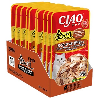 INABA Ciao Kinnodashi пауч для кошек тунец магуро и тунец кацуо с палтусом в желе 12х60г купить  зоотовары для животных
