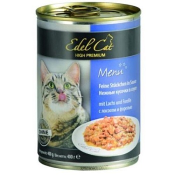 Edel Cat консервы для кошек нежные кусочки в соусе Лосось и форель 12х400г купить  зоотовары для животных