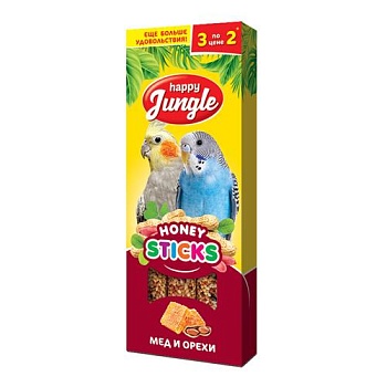 HAPPY JUNGLE Палочки для птиц мед+орехи 3 шт купить  зоотовары для животных