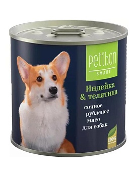 Petibon Smart консервы для собак сочное рубленое мясо с индейкой и телятиной 12х240г купить  зоотовары для животных