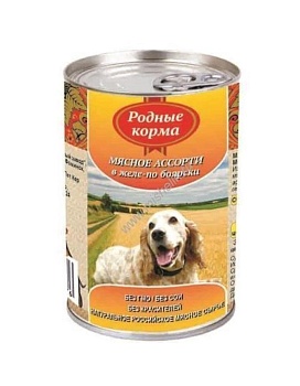 РОДНЫЕ КОРМА консервы для собак Мясное Ассорти в Желе По Боярски 6х410г купить  зоотовары для животных