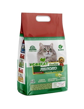 HOMECAT Эколайн Яблоко комкующийся наполнитель для кошачьих туалетов с ароматом яблока 6л купить  зоотовары для животных