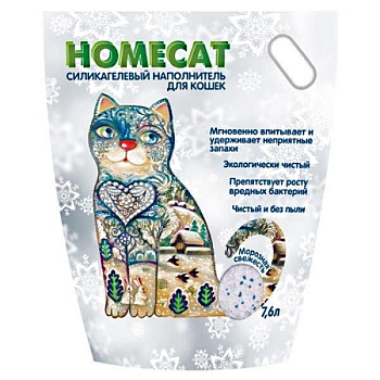 HOMECAT Морозная свежесть Силикагелевый наполнитель для кошачьих туалетов с ароматом морозной свежести 7.6л купить  зоотовары для животных