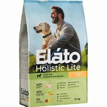 Элато Holistic Lite сухой для собак средних и крупных пород Курица и Индейка 12кг купить  зоотовары для животных