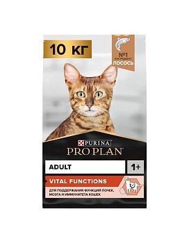 PRO PLAN сухой корм для взрослых кошек, с высоким содержанием лосося 10кг купить  зоотовары для животных