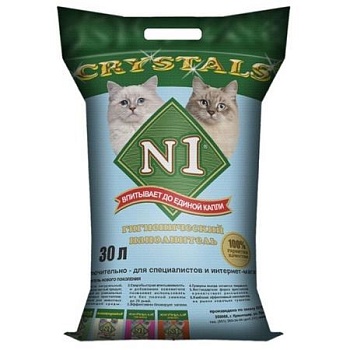 №1 Crystals Силикагелевый наполнитель для кошек 30л купить  зоотовары для животных