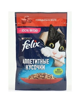 Felix пауч консервы для кошек аппетитные кусочки с говядиной 26х75г купить  зоотовары для животных