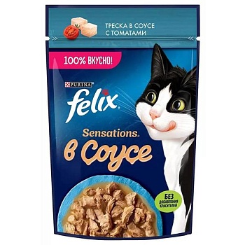 Felix Sensations пауч консервы в удивительном соусе для кошек, треска с томатами 26х75г купить  зоотовары для животных